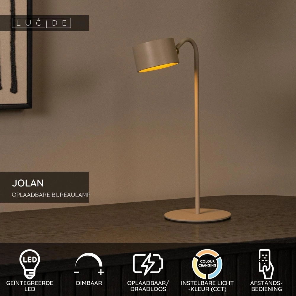 Wiederaufladbare Schreibtischlampe Jolan taupe Lucide 5411212461100