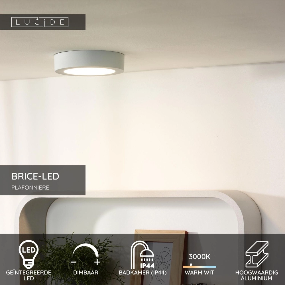 Deckenlicht Brice-Led Ø 18cm - IP44 weiß Lucide 5411212281296