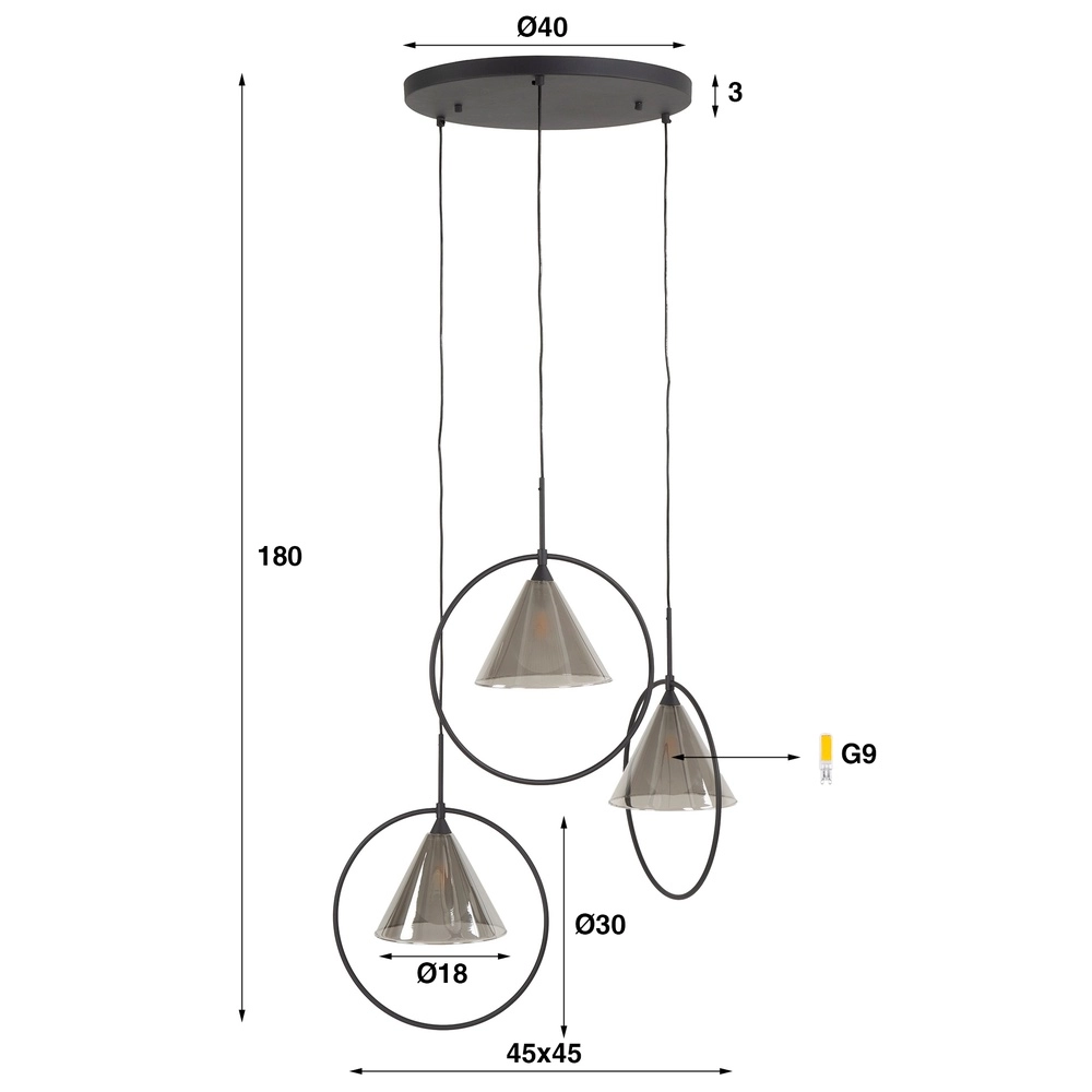3-Licht-Pendellampe Conic für Runde Tisch Lyora 8716803512016