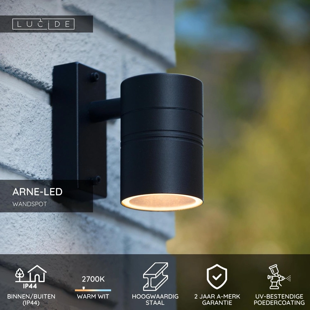 Wandscheinwerfer Arne-Led Down Black Lucide 5411212143891