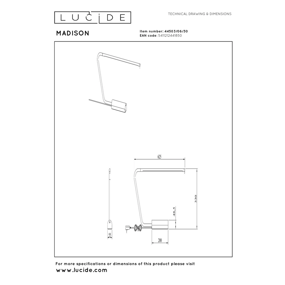 Design-Schreibtischlampe Madison Schwarz Lucide 5411212441850