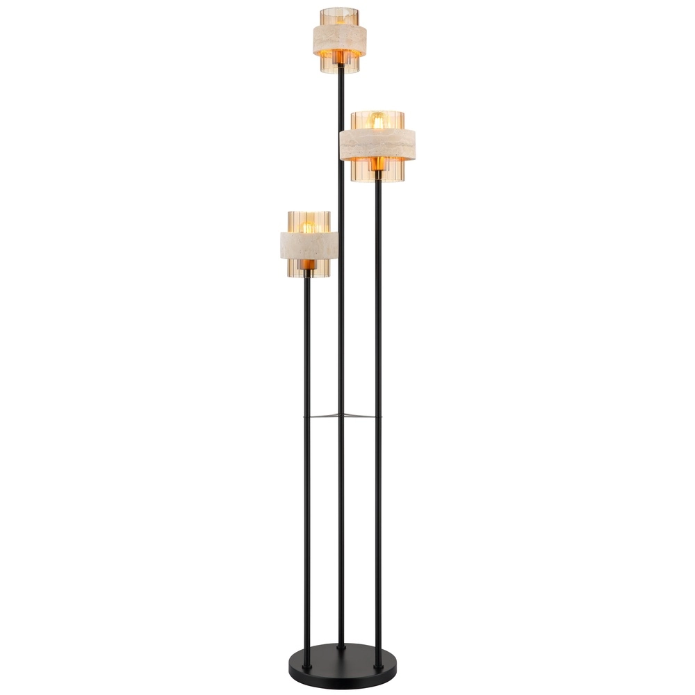 3-Licht Stehlampe Daren Schwarz mit Marmor