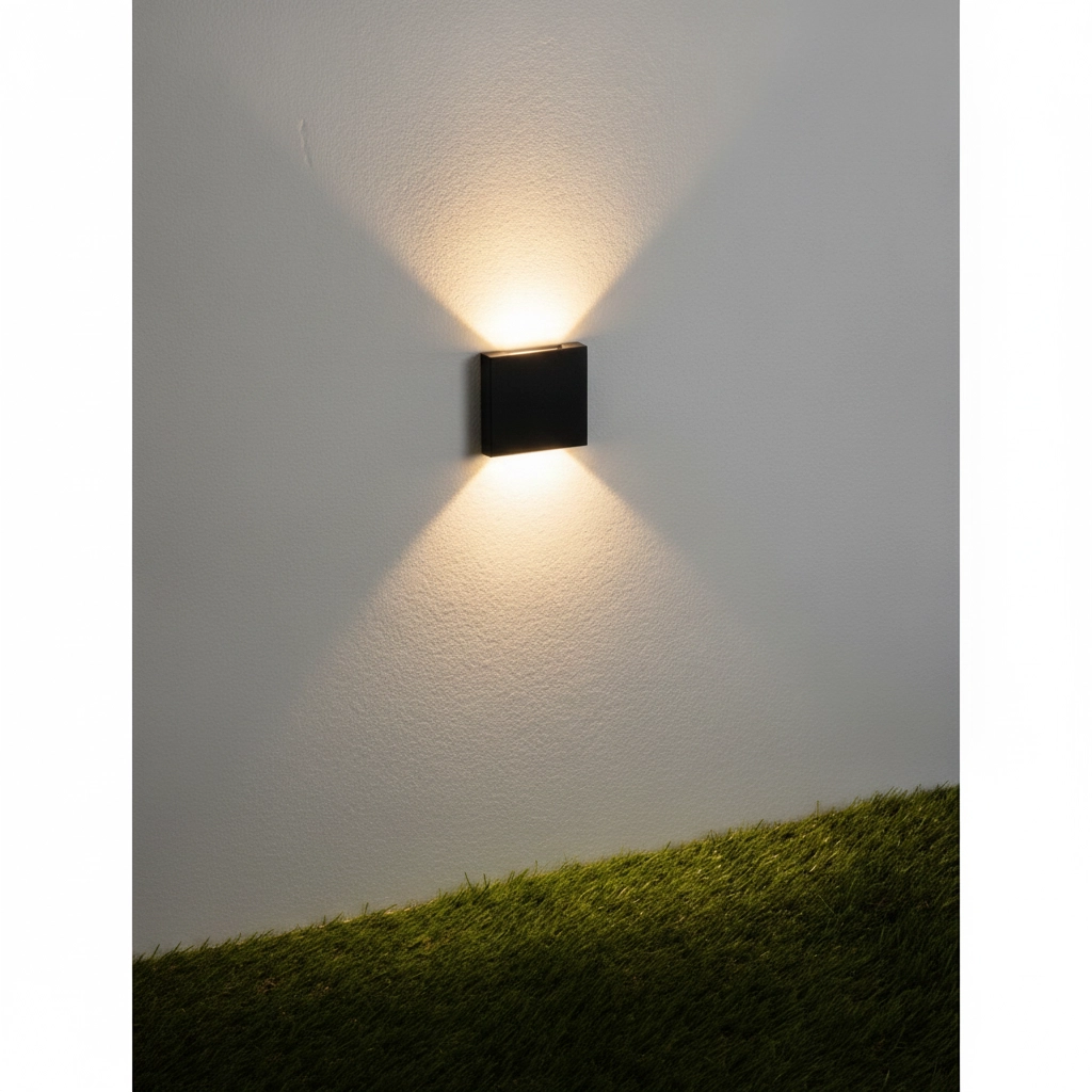 Quadratische Einbauleuchte Iko Schwarzes Doppelzimmer