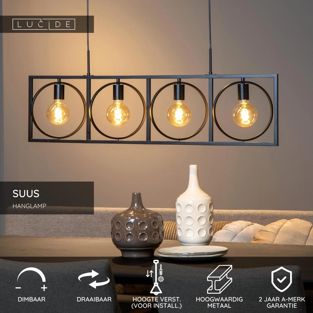 Einzigartige Pendellampe Suus Black 4-Lights Lucide 5411212010872