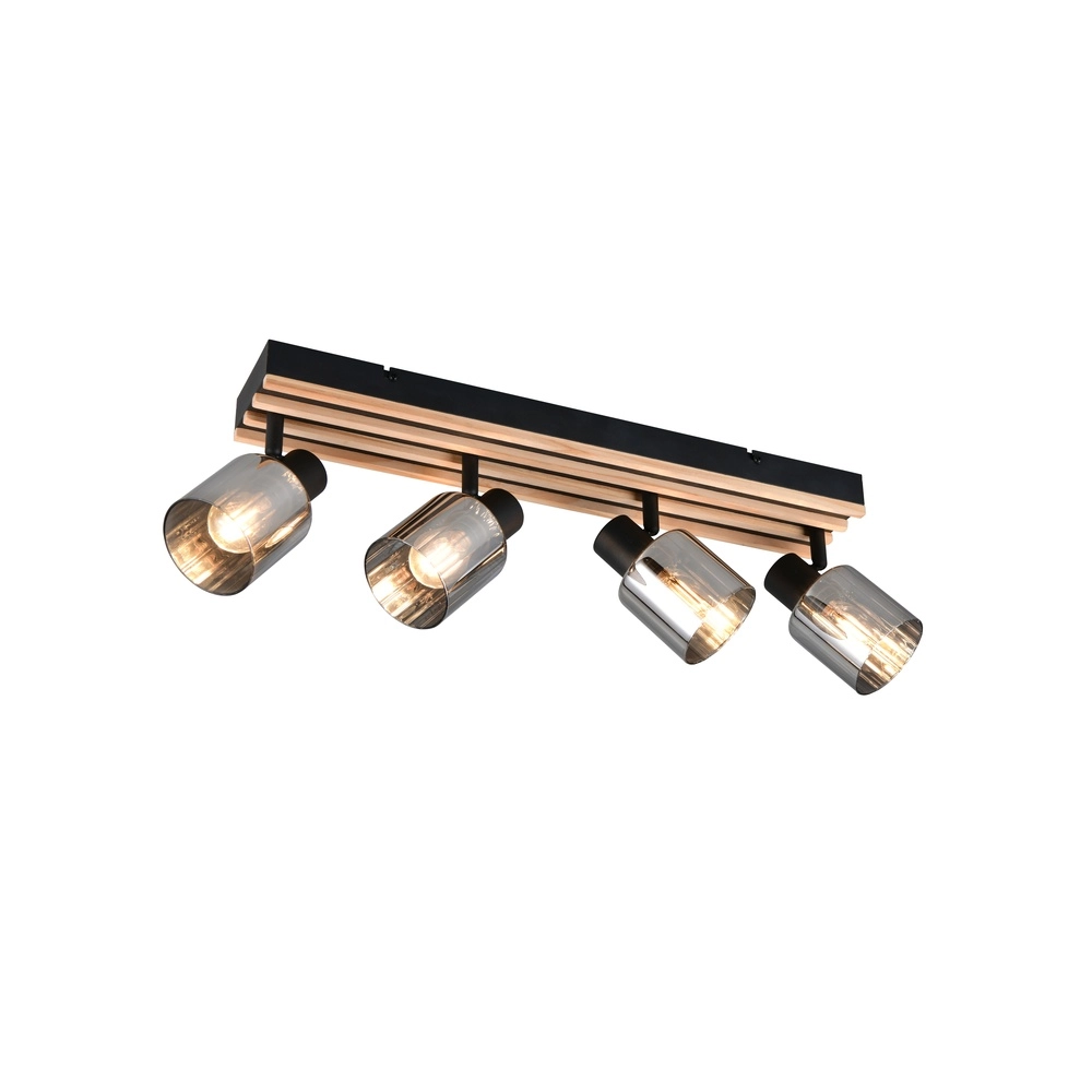 Deckenlampe 4-Licht Travia Schwarz mit Holz Trio 4017807682618