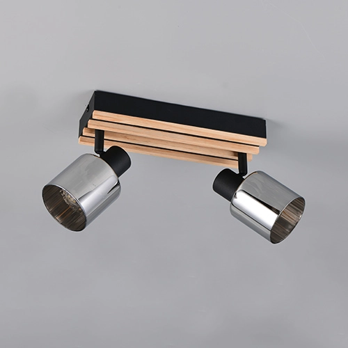 Deckenlampe 2-Leuchten Travia Schwarz mit Holz Trio 4017807682595