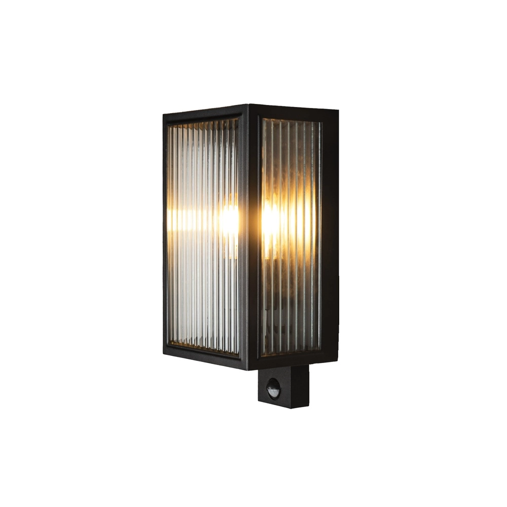 Wandlampe Carpi Schwarz mit geripptem Glas und Sensor