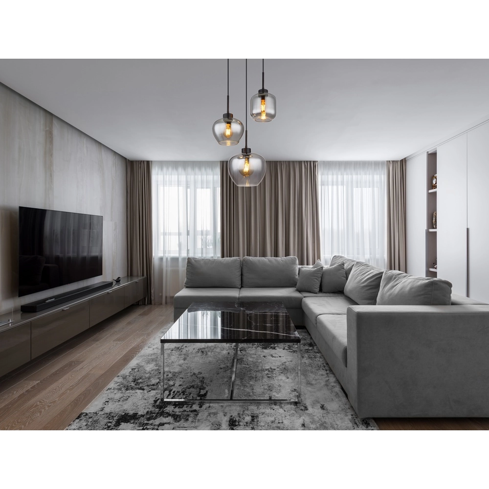 Design-Pendellampe Matt 3-Licht Schwarz mit Rauchglas Globo 9007371448258