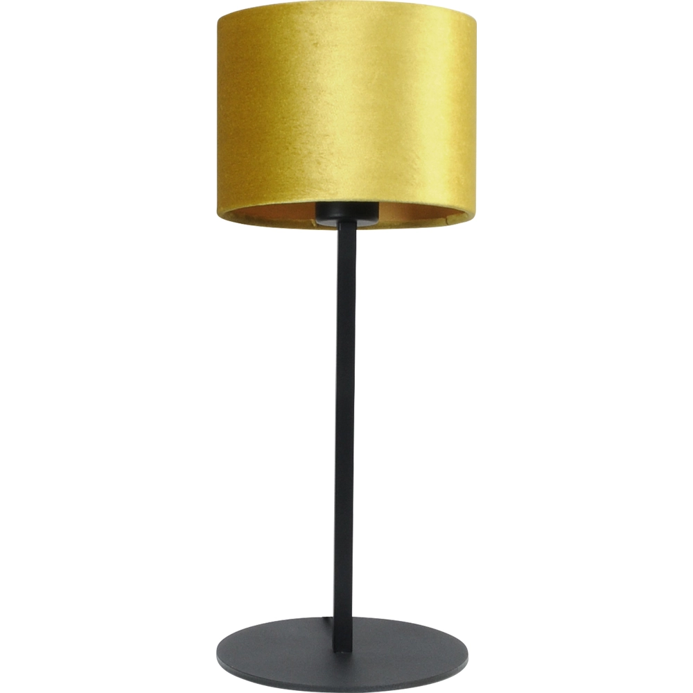 Schwarze Tischlampe Venus mit ockergelbem Lampenschirm