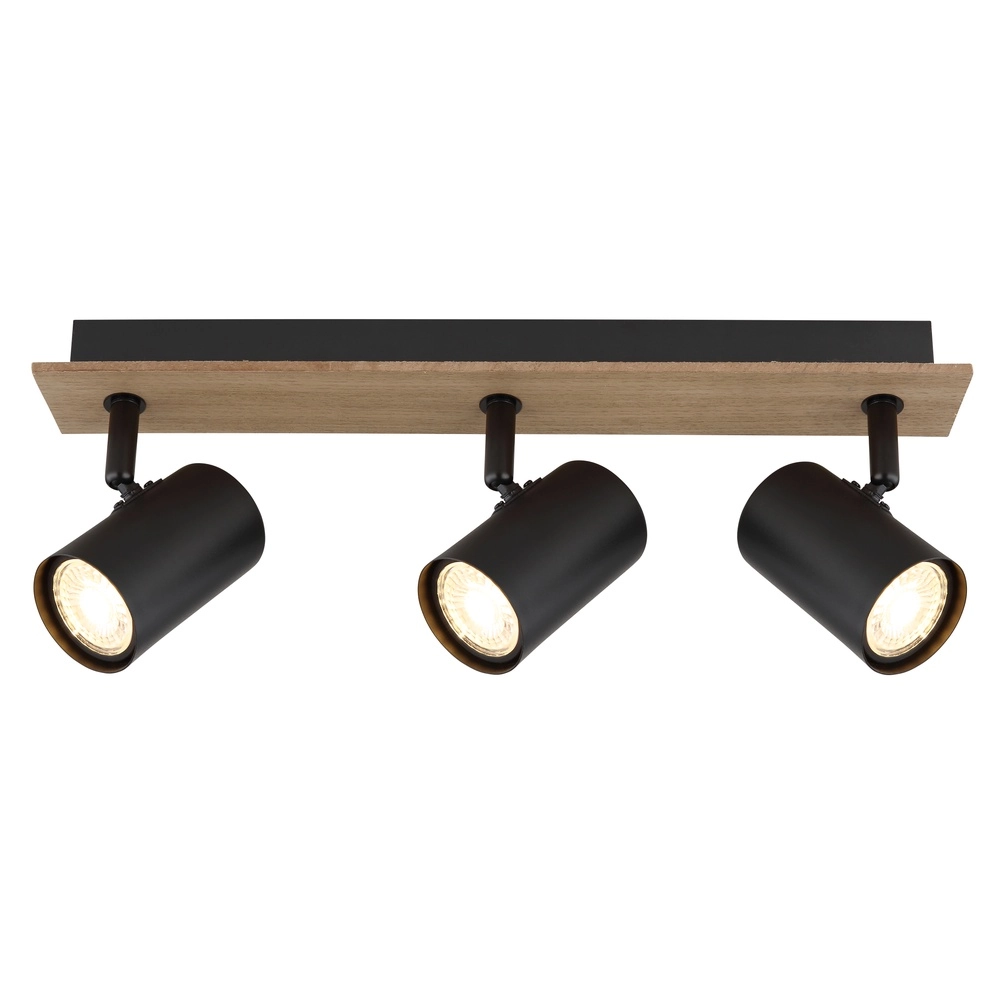 Deckenlampe Linca 3-Licht Schwarz mit Holz Globo 9007371455942