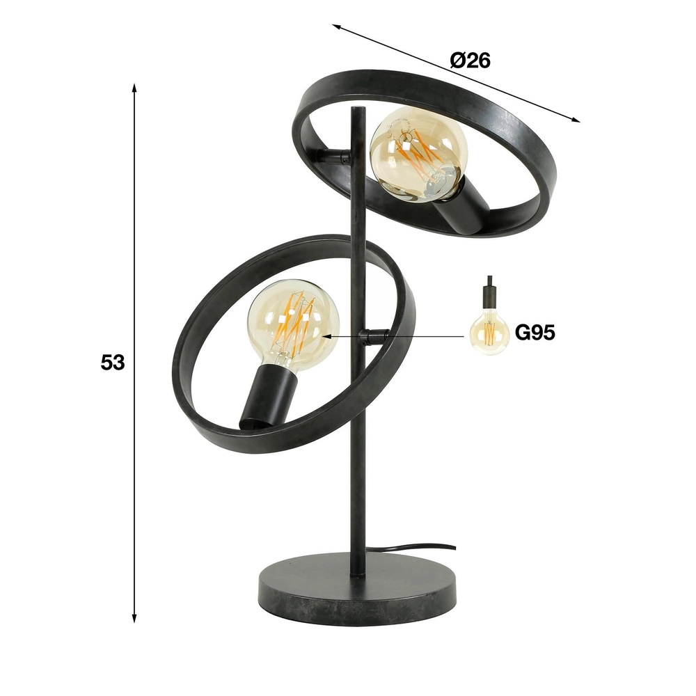 Ringe-Tischlampe Hover 53 cm hoch – Holzkohle Lyora 8716803513297