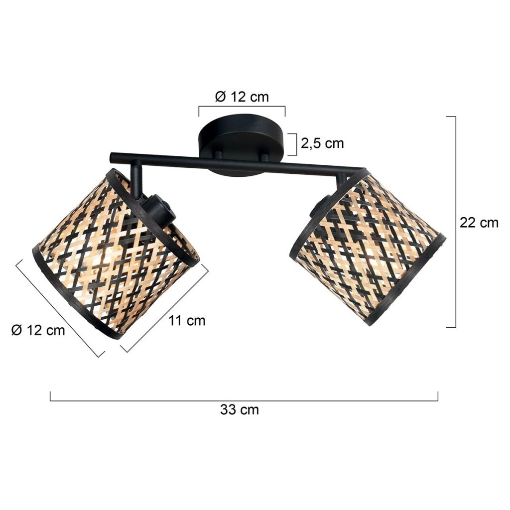 Deckenlampe 2-Leuchten Sumba mit Bambusschirmen Ø12 cm Steinhauer 8712746182828