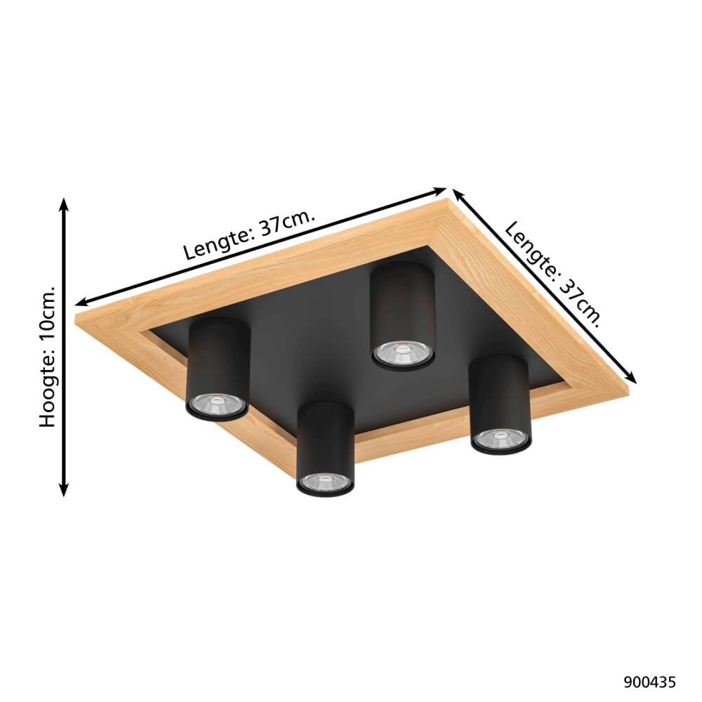 Aufbaustrahler Valcasotto 1 schwarz mit Holz Eglo 9008606240586