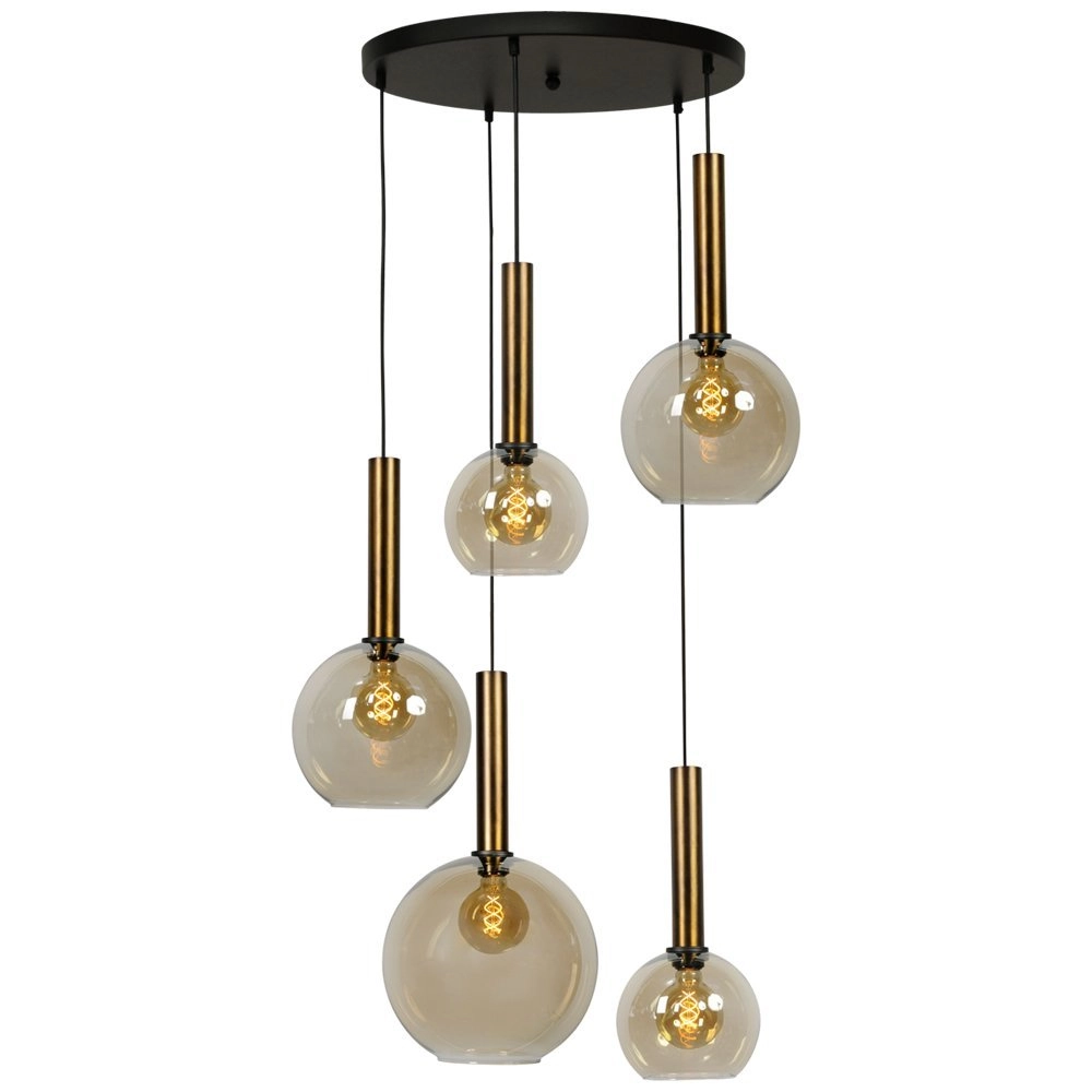 Schwarze Hängelampe Bella 5 Lichter mit Gold Masterlight 8718121253527