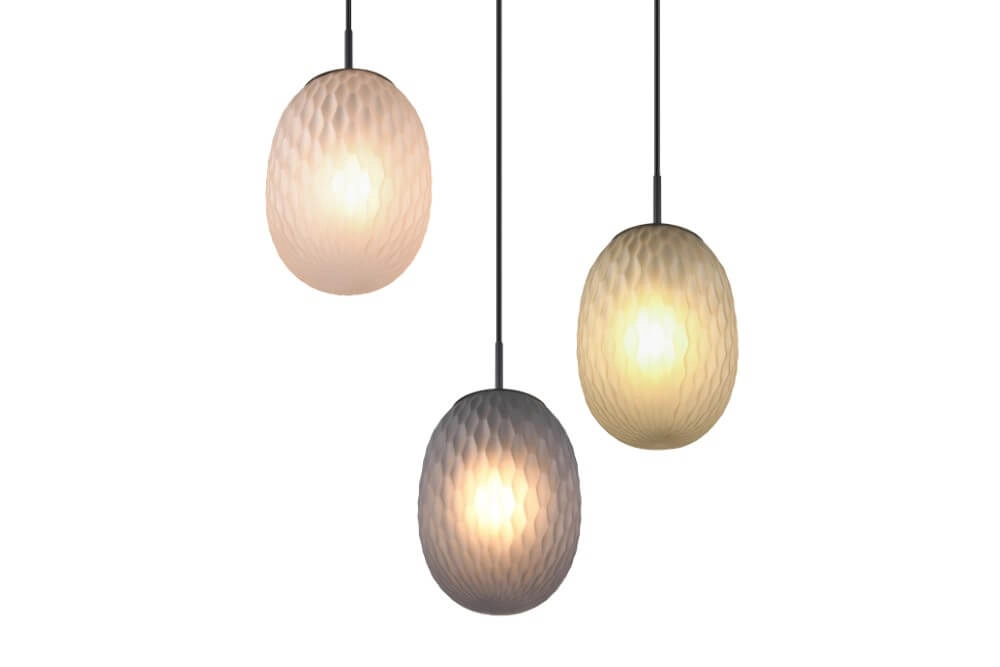 Hängelampe mit 3 Leuchten Facette mit geripptem farbigem Glas Trio 4017807616835