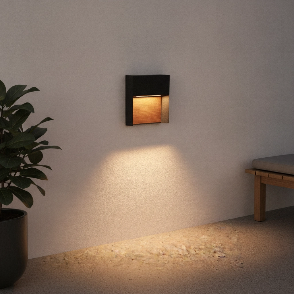Design-Wandlampe Noray Schwarz mit Holz – 2700K