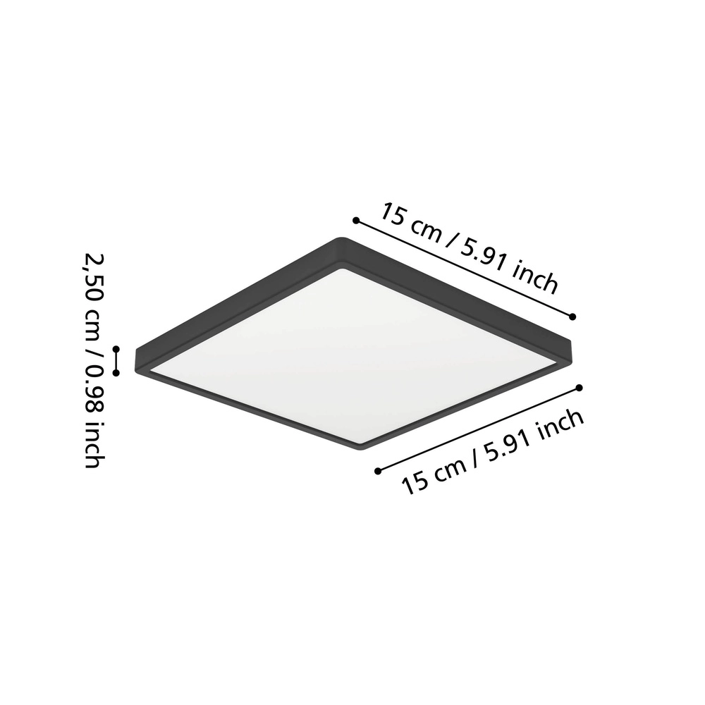 Deckenlicht IP44 Fueva 6 Quadrat – Schwarz – 15x15 cm Eglo 9008606330331