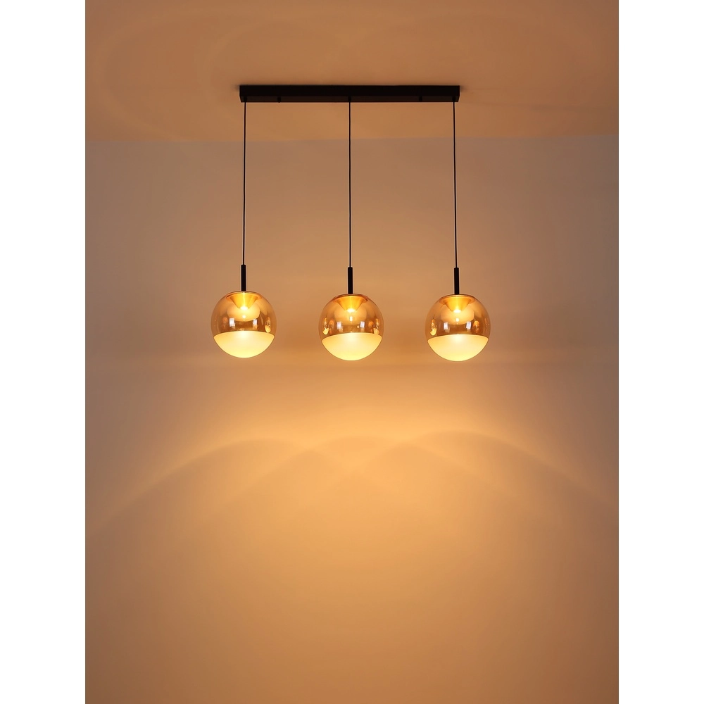 Design-Pendellampe Severin 3-Licht Schwarz mit bernsteinfarbenem Glas Globo 9007371549931