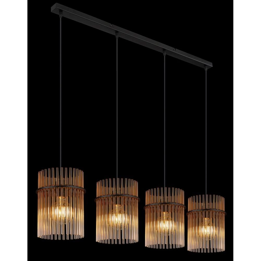 Schwarze Pendelleuchte Gorley mit Braunglas 4-flammig Globo 9007371474998