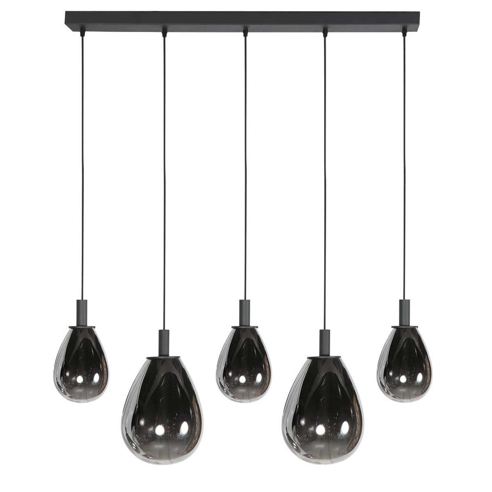 Pendelleuchte Glimsy 5-flammig schwarz mit Rauchglas Steinhauer 8712746177954