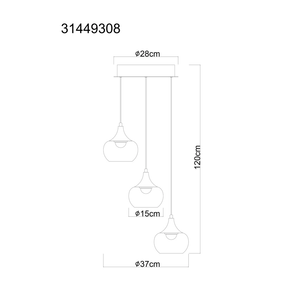 Design-Pendellampe Lui 3-Licht Schwarz Globo 9007371586608