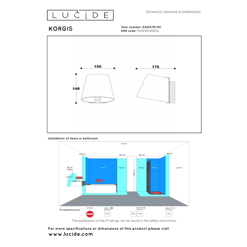 Wandbeleuchtung für das Badezimmer Korgis IP44 Lucide 5411212040602