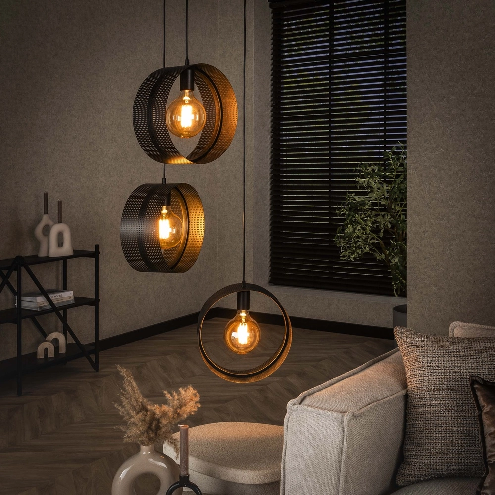 Land-Pendellampe Ring Holzkohle – 3x E27