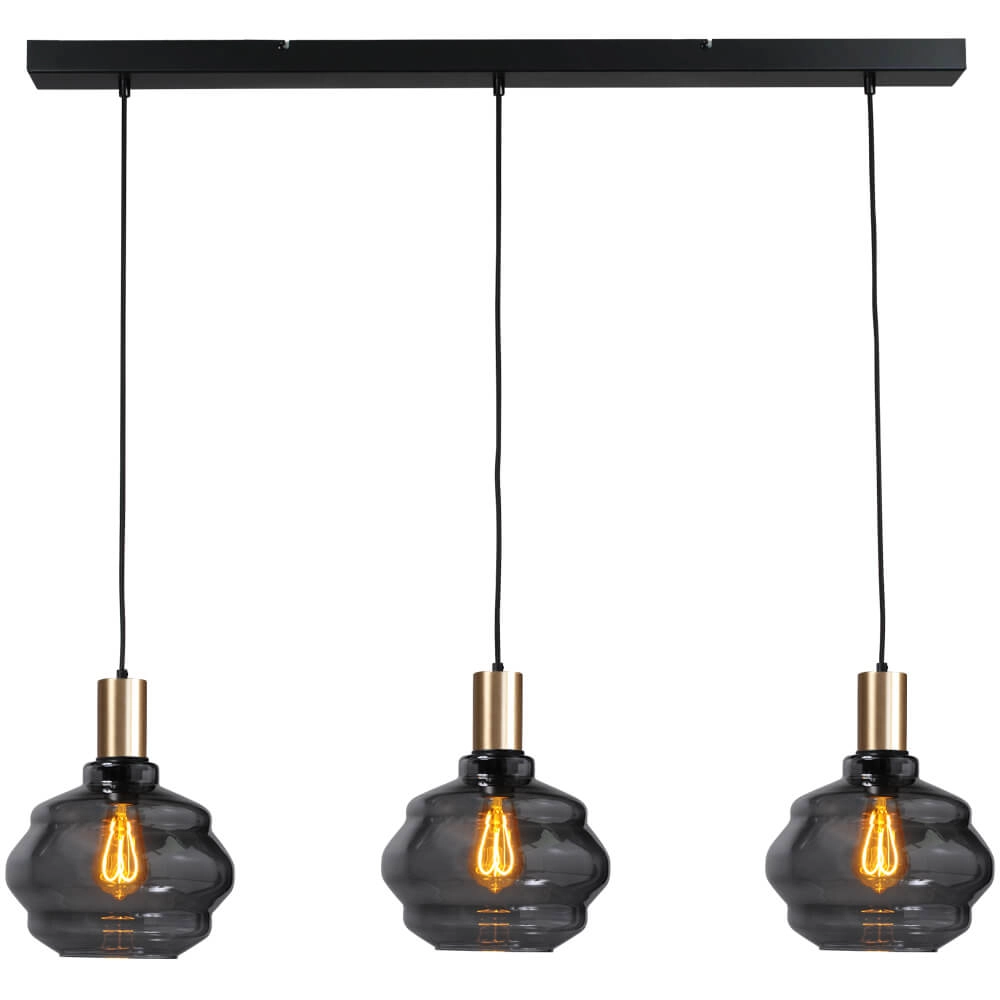 3-flammige Hängelampe - Gold - Porto mit Kugelrauchgläsern - Ø 24cm