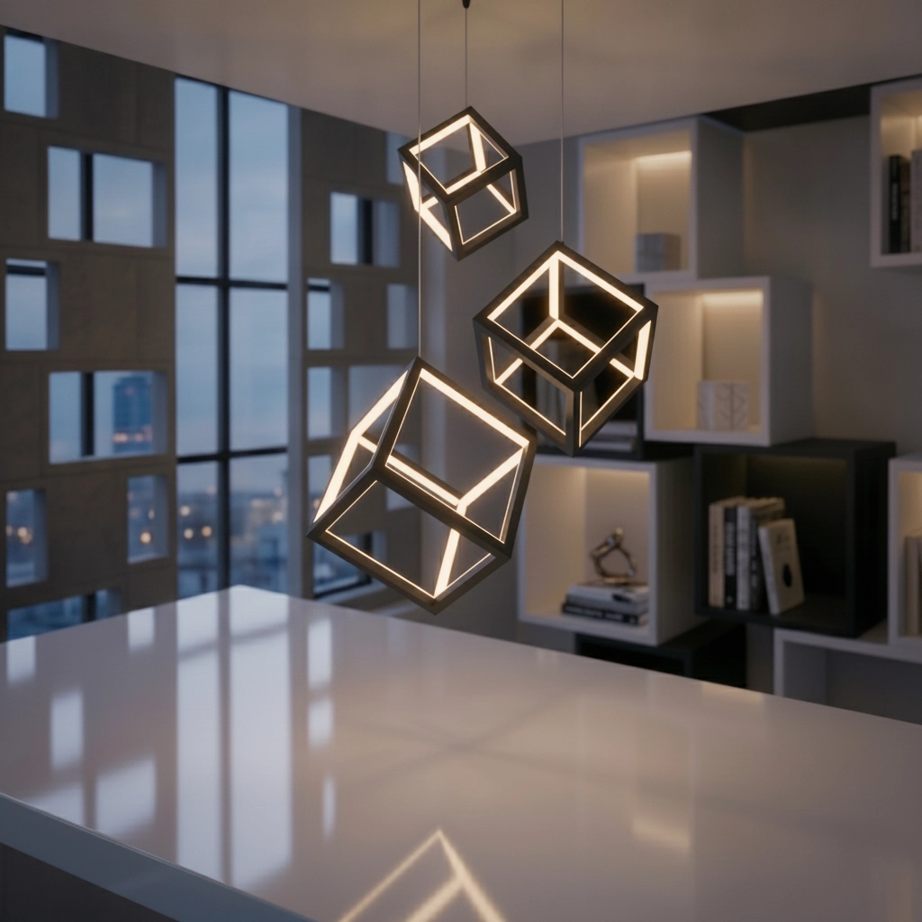 Quadratische Pendelleuchte Gabbia Schwarzes Dreibettzimmer
