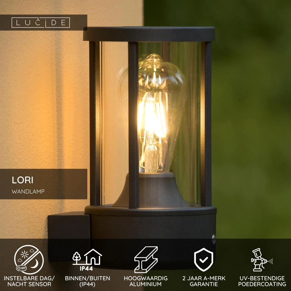 Wandlampenanthrazit Lori mit Sensor Lucide 5411212144300
