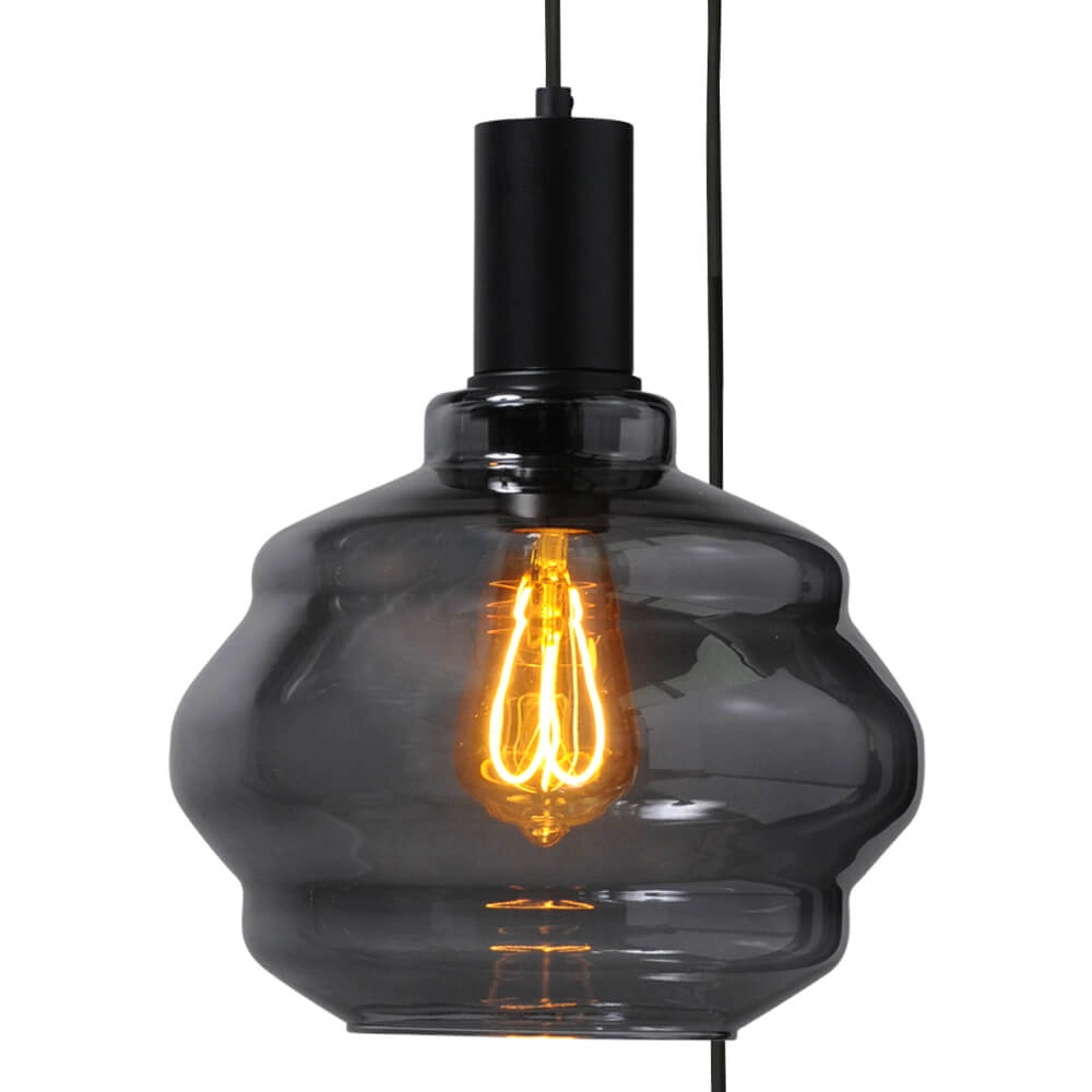 3-flammige Loft-Hängelampe - Schwarz - Porto mit Kugelrauchgläsern - Ø 24cm Masterlight 8718121270722