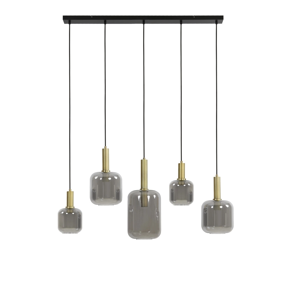 Esstisch-Pendellampe Lekar 5x E27 – Messing mit Rauchglas
