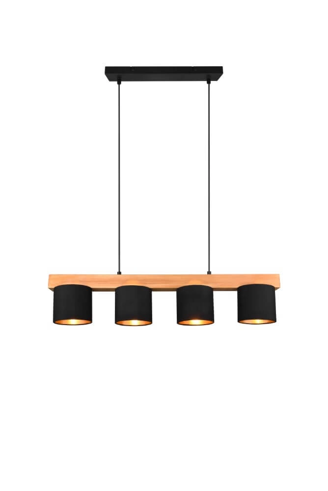 Hängelampe Cameron 4-helles Schwarz mit Holzbraun Trio 4017807502923