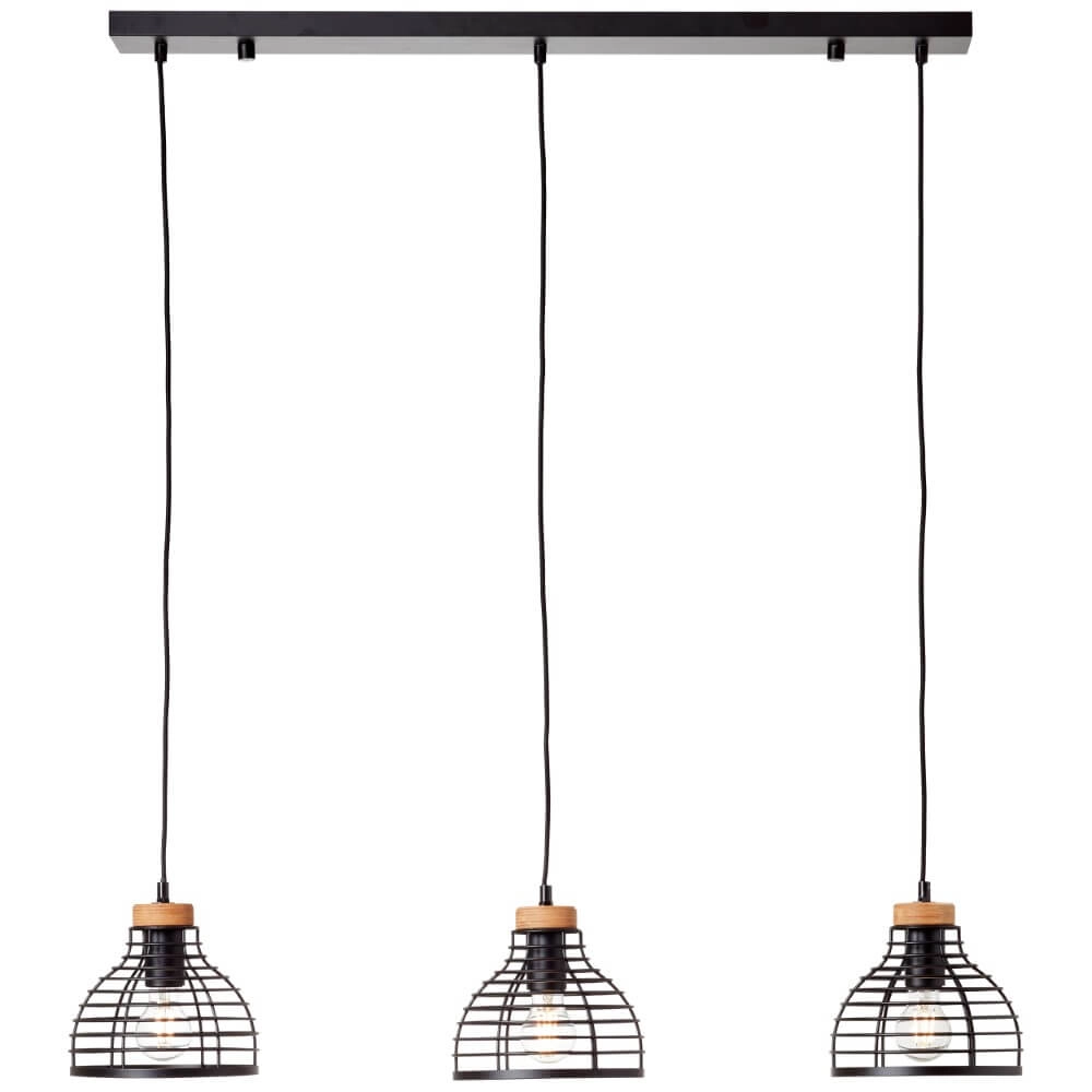 Hängelampe Avia 3-helles Schwarz mit Holzbraun