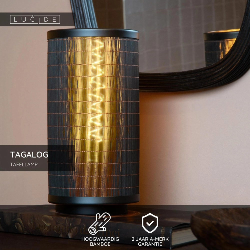 Tischlampe Tagalog Ø 15 cm schwarz Lucide 5411212211637