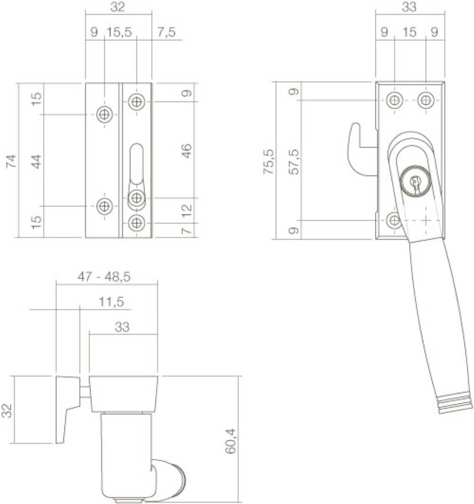 Schließen der Fenster Ton 222 abschließbar links Nickel Intersteel 8714186130858