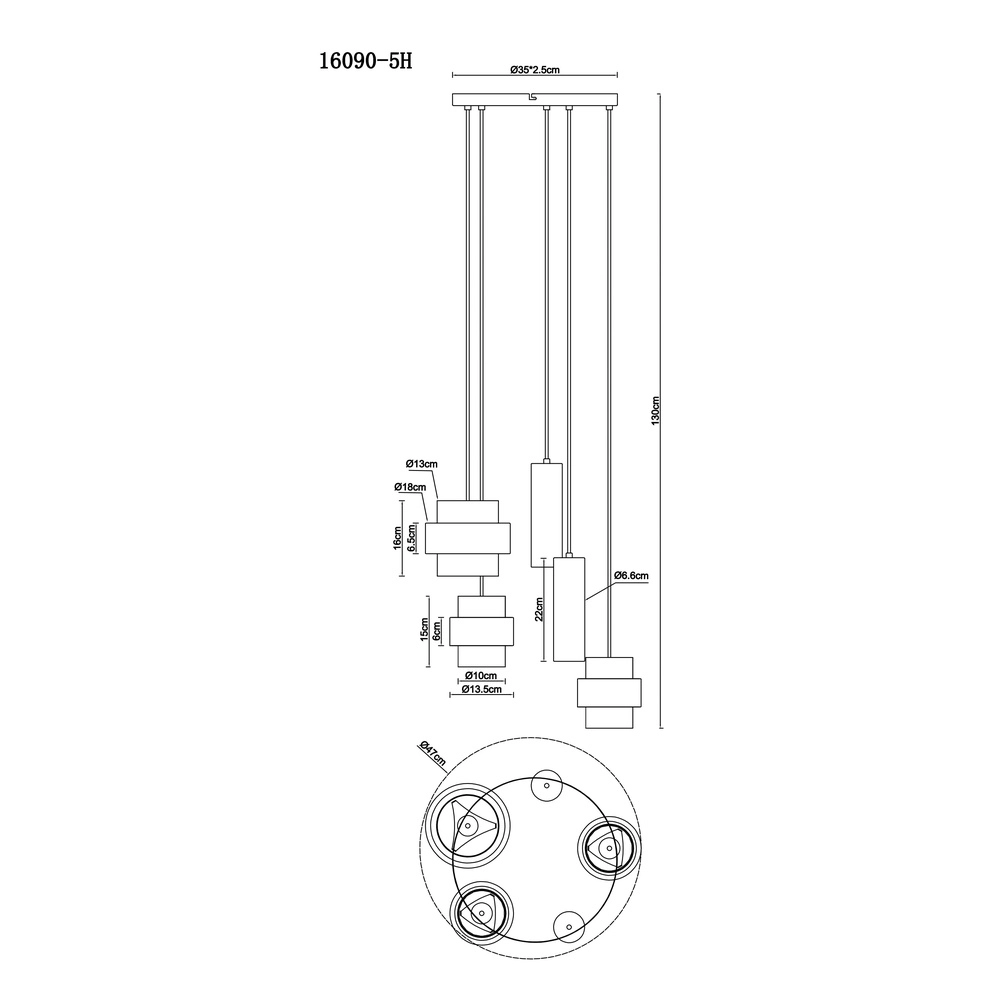 5-Licht Pendellampe Daren Schwarz mit Marmor Globo 9007371580668