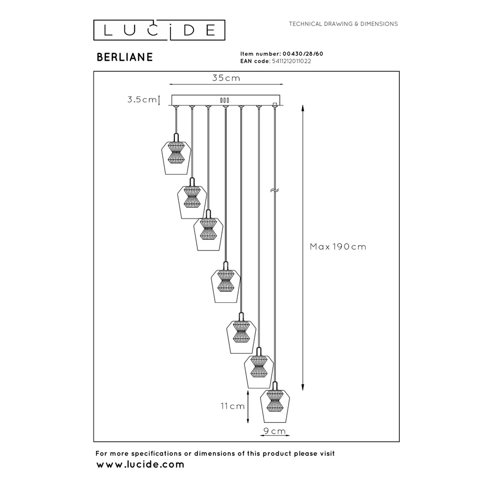 Einzigartige Pendellampe Berliane 7-Licht-Patrone Lucide 5411212011022