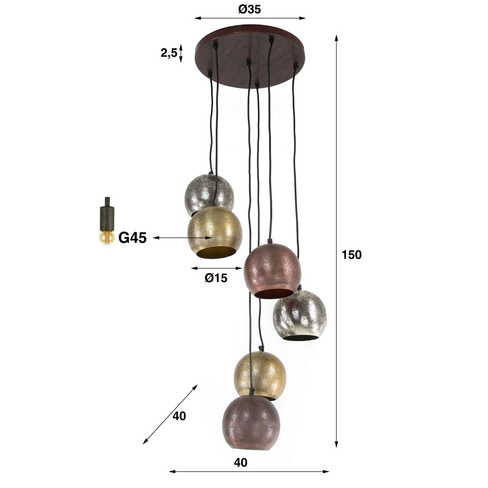 Industrie-Pendellampe Bol 6x E27 Lyora 8716803511279