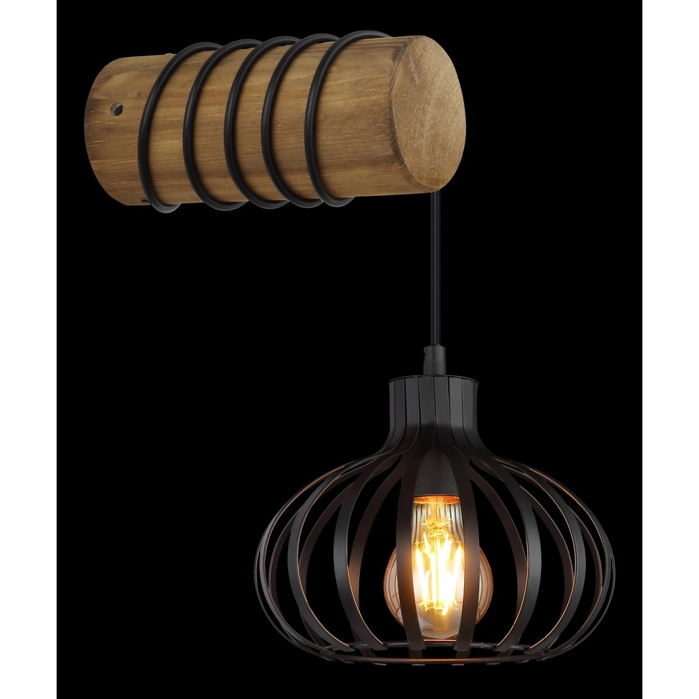 Landwandlampe Caldwell Schwarz mit Holz Globo 9007371592586