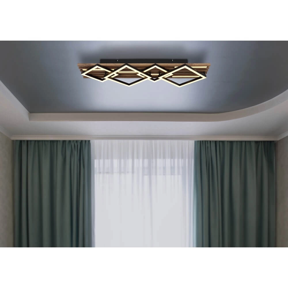 Deckenlampe Obrien schwarz mit Holz 4-flammig Globo 9007371518302