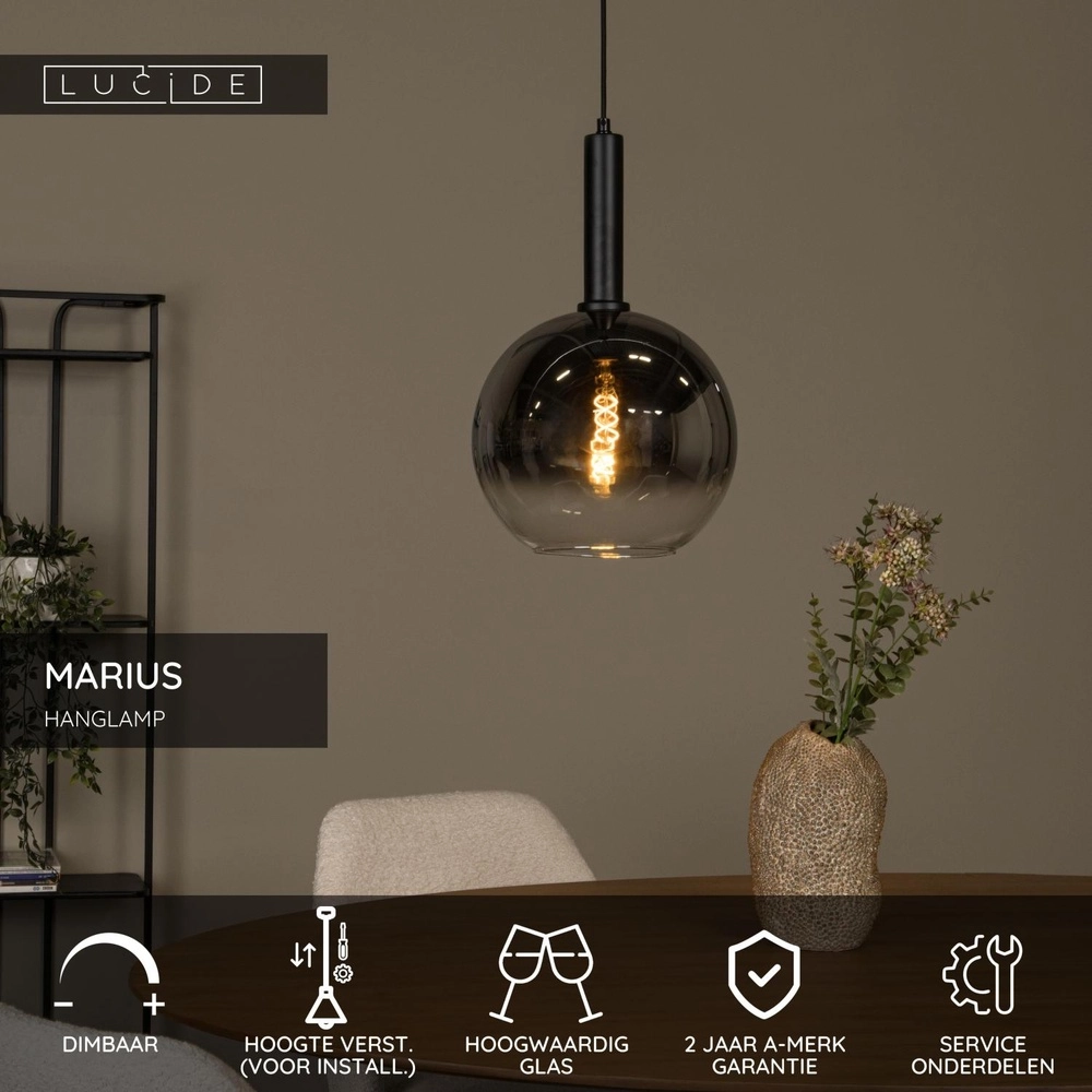 Pendellampe Marius Ø 30cm schwarz Lucide 5411212452252