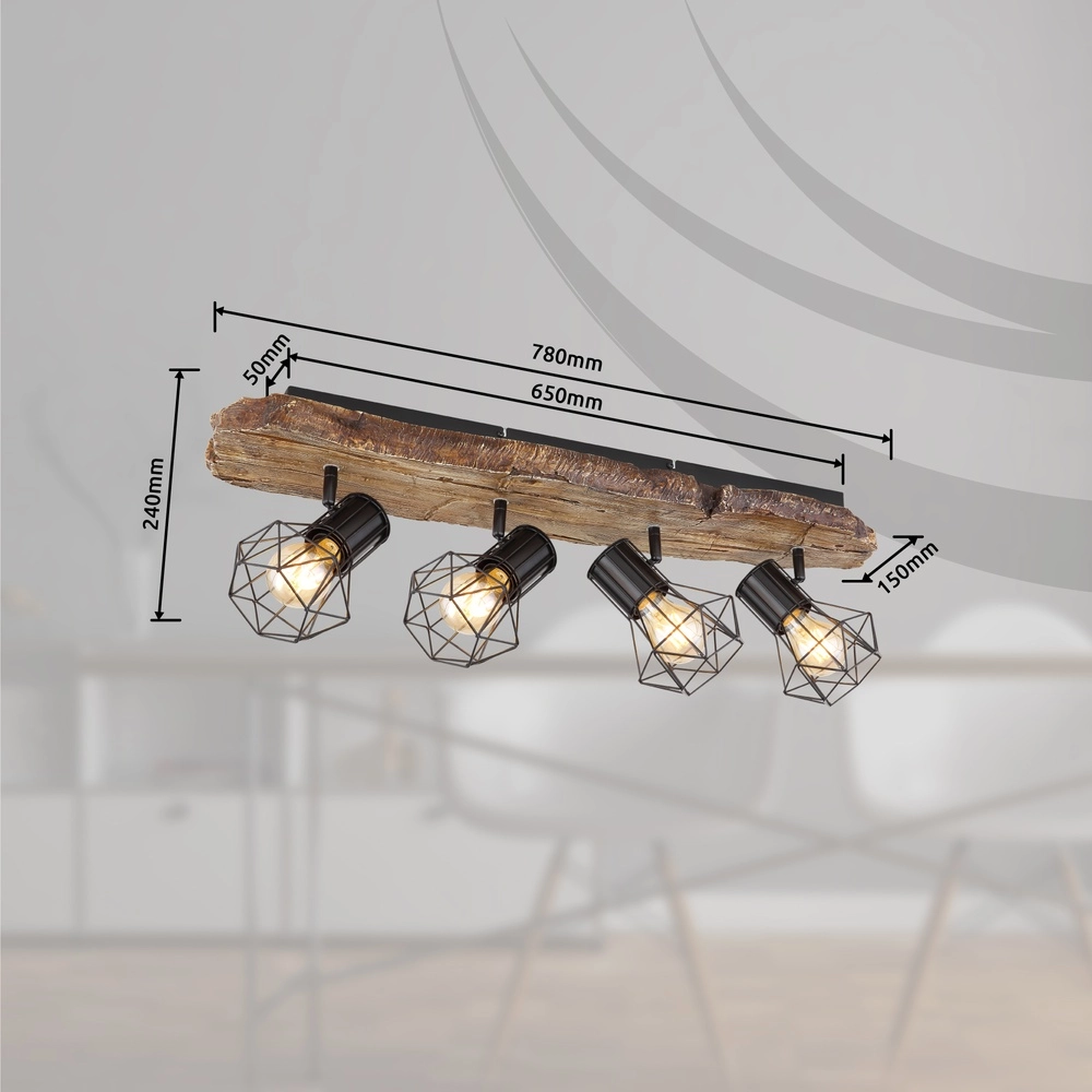 Deckenlampe Priska 4-hell schwarz mit Holz Globo 9007371430376