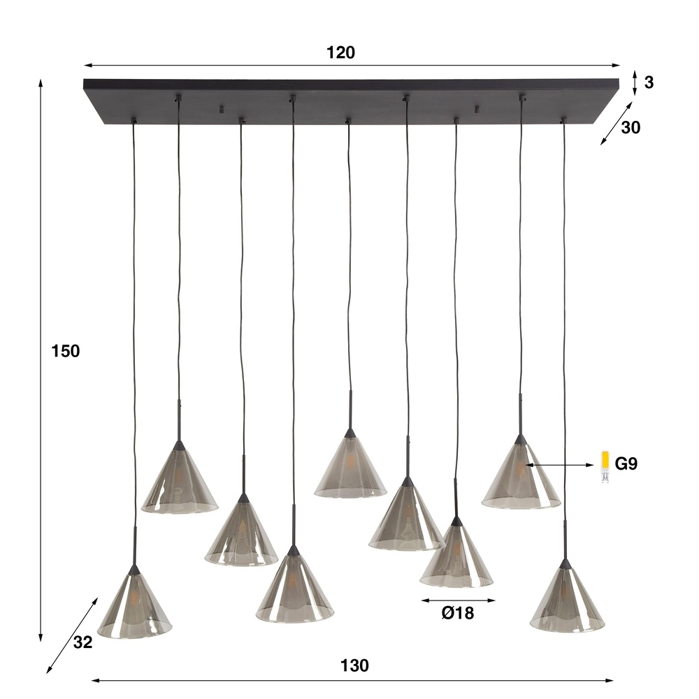 9-Licht Pendellampe Conic für den Esstisch Lyora 8716803512023