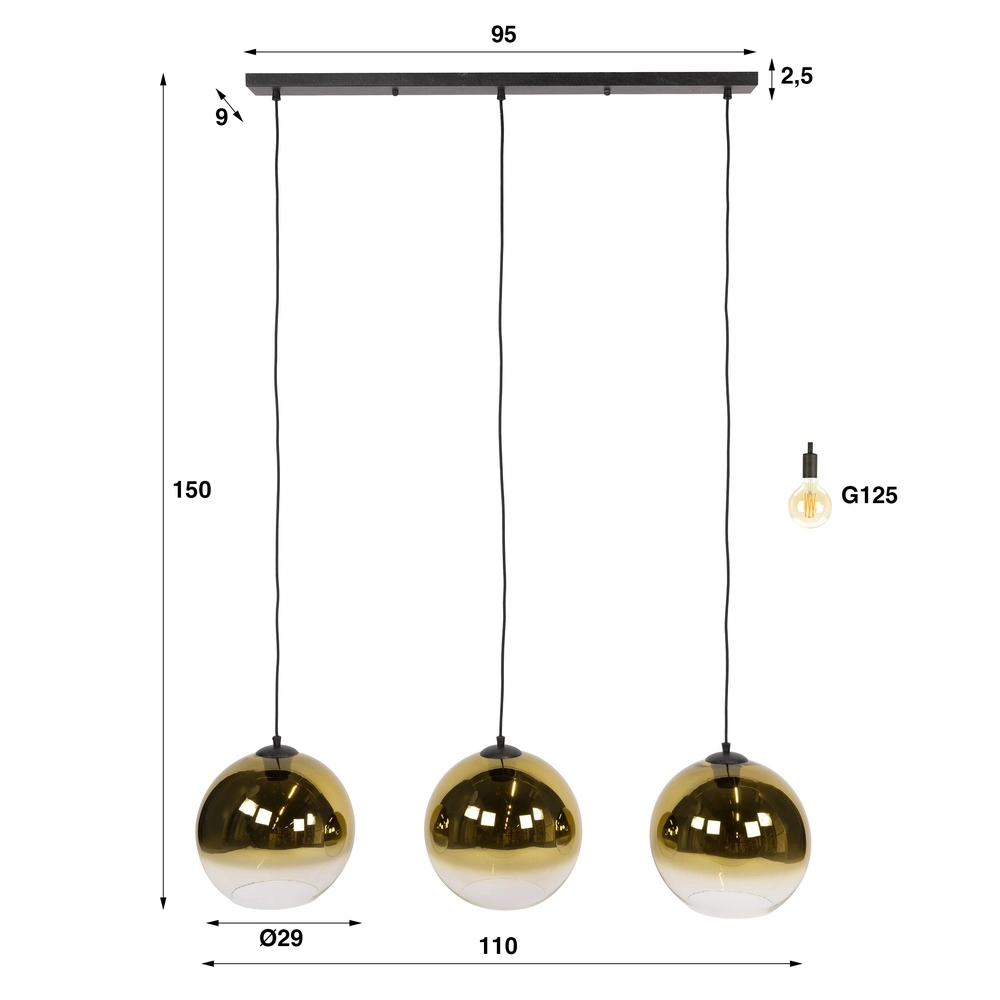 3L-Pendelleuchte Bubble mit goldverblasstem Glas Lyora 8716803511200