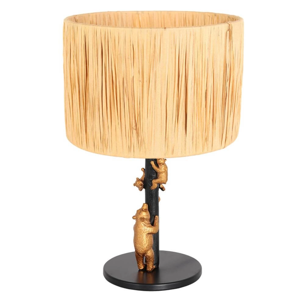 Tischlampe Animaux Bären schwarz mit Strohhaube