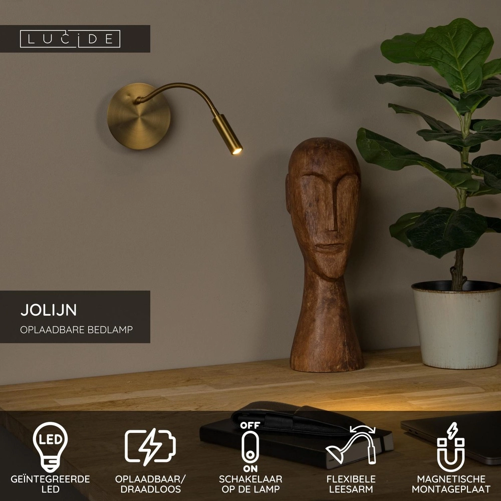Wiederaufladbare Wandlampe Jolijn Nachttischlampe Gold Lucide 5411212771377
