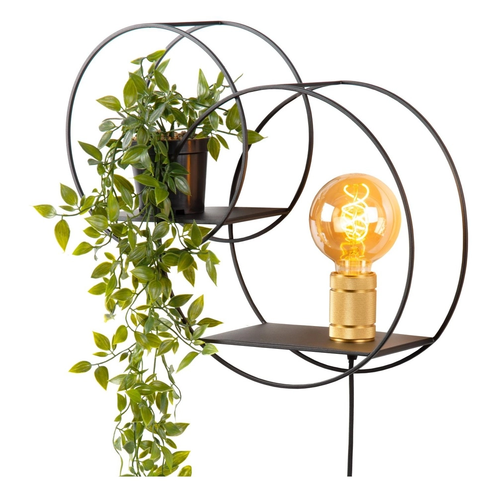 Einzigartige Wandlampe Circle Schwarz mit Regalen Lucide 5411212211408