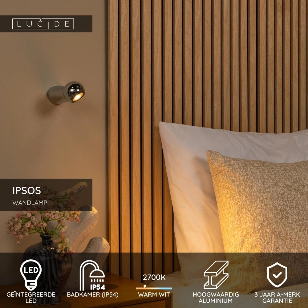 Wandlampe im Badezimmer Ipsos chrom IP54 Lucide 5411212333995
