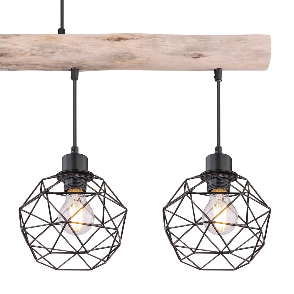 4-Licht Esstischlampe Theodor Schwarz mit Holz Globo 9007371400676